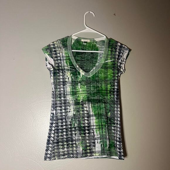 Green and white houndstooth print| Y2K Top | Grunge | Emo - Picture 1 of 6